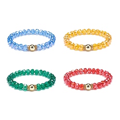 Gemischte Farbe 4pcs 4 Stil Glas & Strass-Stretch-Armbänder Set für Frauen, Gemischte Farbe, Innendurchmesser: 2-1/8 Zoll (5.3 cm), 1 pc / style