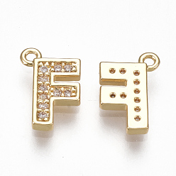 Letter F Brass Cubic Zirconia Charms, Letter, Clear, Real 18K Gold Plated, Letter.F, 10x6.5x1.5mm, Hole: 1mm
