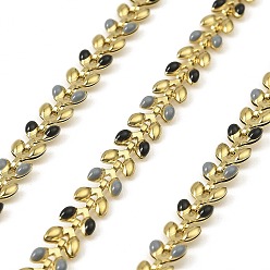 Черный 304 пластинчатые цепи из нержавеющей стали, с эмалью, ионное покрытие (ip), пайки, с катушкой, реальный 18 k позолоченный, чёрные, 6x5.5x1.5 мм, 10 м / рулон