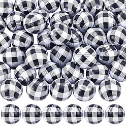 Черный 44шт. печатные непрозрачные акриловые бусины, круглый с тартаном, чёрные, 15.5~16 мм, отверстие : 3 мм
