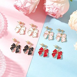 (52) Непрозрачная лаванда Серьги-гвоздики с бантом из сплава с эмалью, с 304 нержавеющей сталью и латунью, золотые, 25x21 мм