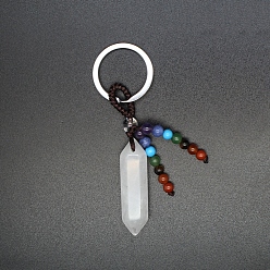 Хрусталь Брелок с подвеской в виде пули из натурального кварца, 7 тема чакр натуральный аметист, зеленый авантюрин, сердолик, тигровый глаз, содалит, красная яшма и синтетическая бирюза, брелок с кисточками, 8 см