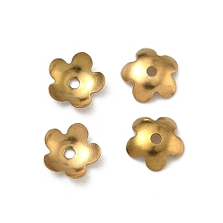 Настоящее золото 18K 304 из нержавеющей стали шарик крышки, ионное покрытие (ip), стойки покрытие, цветок, реальный 18 k позолоченный, 6x5.5x1.5 мм, отверстие : 1 мм