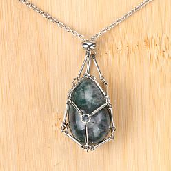 (RRHB277) Кристалл на подкладке из медово-бежевого цвета Подвеска в виде пасхального яйца из натурального индийского агата 304 Цепочка из нержавеющей стали, цвет нержавеющей стали, 27.56 дюйм (70 см)