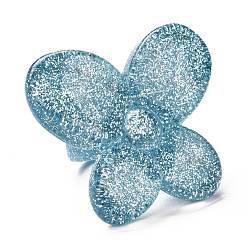 Licht Himmel blau Acryl Fingerringe, Retro-Stil, mit Glitzerpulver, Schmetterling, Licht Himmel blau, 6.5~36 mm, Innendurchmesser: 18 mm, Schmetterling: 36 mm