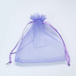 Medium Purple Organza Gift Bags, Jewelry Mesh Pouches for Wedding Party Christmas Gifts Candy Bags, with Drawstring, Rectangle, Medium Purple, 12x10cm