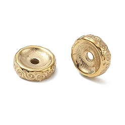 Real 14K Gold Plated 304 Stainless Steel Cloud Textured Spacer Beads, Flat Round, Real 14K Gold Plated, 9.5x3mm, Hole: 1.8mm