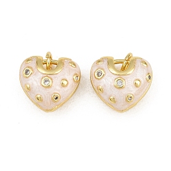 Floral White Brass Micro Pave Clear Cubic Zirconia Charms, with Enamel, Heart Charms, Real 18K Gold Plated, Floral White, 12x13x7mm, Hole: 3mm
