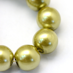Olive Baking Painted Pearlized Glass Pearl Round Bead Strands, Olive, 4~5mm, Hole: 1mm, about 210pcs/strand, 31.4 inch