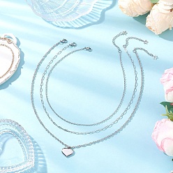 Нержавеющая Сталь Цвет 304 кулон в форме сердца из нержавеющей стали 3 многослойные цепочки для женщин, не тускнеет, цвет нержавеющей стали, 14.92~18.15 дюйм (37.9~46.1 см), 3 шт / комплект