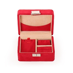 Red Rectangle Velvet Jewelry Set Storage Organizer Boxes, for Earrings, Rings, Necklaces, Red, 11x8.5x5.6cm