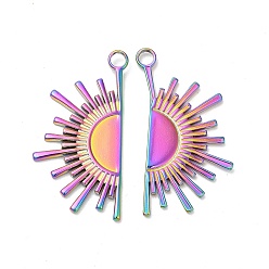 Rainbow Color Ионное покрытие (ip) 304 подвески из нержавеющей стали, очарование полусолнца, Радуга цветов, 33x18x1.5 мм, отверстие : 3 мм