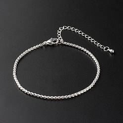 Stainless Steel Color Tarnish Resistant 304 Stainless Steel Box Chain Bracelets, Stainless Steel Color, 7.28 inch(185mm)