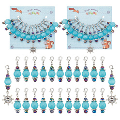 Светло-Синий Круглый кулон с рулем, связанный крючком, подвески с застежкой-карабином, Маркер для закрепки петель «кошачий глаз», акрил и сплав с подвеской в виде бокала для вина, голубой, 4.2~6.5 см, 12 шт / комплект