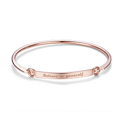 Rose Gold Fashion Engraved Brass Inspirational Bangle, with Words Believe in Yourself, Rose Gold, 7-1/4 inch(18.5cm), 4mm