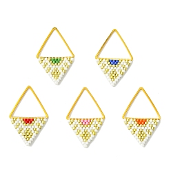 (52) Непрозрачная лаванда Подвески из бисера Miyuki Glass., треугольник прелести, с латунной связывая кольца, золотые, разноцветные, 32x20x1.5 мм, отверстие : 16x18 мм