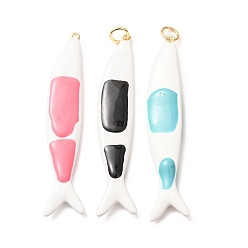Mixed Color Brass with Enamel Big Pendants, Fish Charms, Rack Plating, Long-Lasting Plated, Lead Free & Cadmium Free, Real 18K Gold Plated, Mixed Color, 59x12x3.5mm, Hole: 4mm