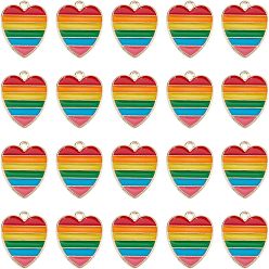Разноцветный Подвески из эмали и сплава, золотой свет, сердце с радужной полосой, красочный, 18x15x1.5 мм, отверстие : 1.6 мм, 30 шт / коробка