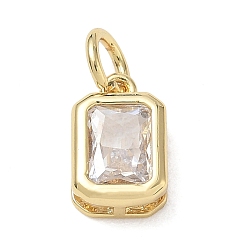 Clear Brass Pave Cubic Zirconia Charms, Rectangle Octagon Charms, Long-Lasting Plated, Rack Plating, Lead Free & Cadmium Free, Real 18K Gold Plated, Clear, 12x8x4.5mm, Hole: 4mm
