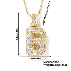 Letter B Элегантные латунные микропаве прозрачные кубические цирконии 3d начальные ожерелья, идеальный подарок для нее, золотые, В письме, 15.75 дюйм (40 см)