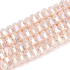 Желтая Старая Ткань  Гальванические непрозрачные стеклянные бусины, колонка, граненые, с покрытием AB цвета, старое кружево, 2.5~3x4~5x3~3.5 мм, отверстие : 0.7~0.9 мм, около 146~150 шт / нитка, 15.55~15.94 дюйм (39.5~40.5 см)