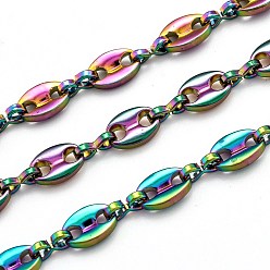 Rainbow Color Ионное покрытие (ip) 304 цепочки для кофейных зерен из нержавеющей стали, с катушкой, несварные, Радуга цветов, 7.3x5.2x1.4 мм, около 32.8 футов (10 м) / рулон.