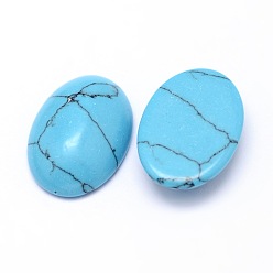 Deep Sky Blue Dyed Synthetic Turquoise Oval Cabochons, Deep Sky Blue, 14x10x4mm