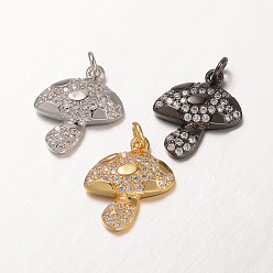 Mixed Color Brass Micro Pave Cubic Zirconia Pendants, Grade AAA, Mushroom, Cadmium Free & Nickel Free & Lead Free, Mixed Color, 15x13x3mm, Hole: 2mm