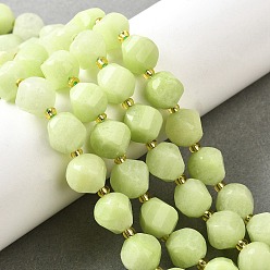 Бледно-Зеленый Нити бусин из натурального кварца окрашенные, граненые, с бисером, твист, бледно-зеленый, 10x9~10x9~10 мм, отверстие : 1 мм, около 33~34 шт / нитка, 15.04''~15.35'' (38.2~39 см)