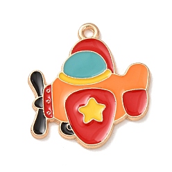 Naranja Aleación con colgantes de esmalte, avión con dijes de estrella, dorado, naranja, 25x23x1 mm, agujero: 1.6 mm