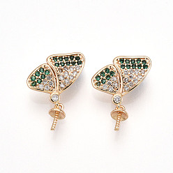 Настоящее золото 18K Латунный микро-паве кубический цирконий, за половину пробурено бисера, без кадмия, без никеля и без свинца, бабочка, реальный 18 k позолоченный, 16x12.5x4.5 мм, отверстие : 1~2 мм, штифты : 2.5~3 мм, лоток : 0.8 мм