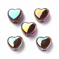 Коричневый УФ-покрытие радужными переливающимися акриловыми бусинами, сердце, кофе, 12.5x15x8 мм, отверстие : 3.7 мм