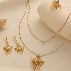 Золотой Комплект из двухслойного ожерелья, сережек и колец из сплава с кристаллами и стразами., ромб, золотые, колье: 14.76 дюйм (37.5 см)