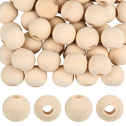 Античный Белый Натуральные незаконченные деревянные бусины, бусины макраме, круглые деревянные бусины с большими отверстиями для изготовления поделок, старинный белый, 24~25x21~22.5 мм, отверстие : 9~10 мм, 50 шт