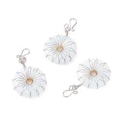 Opalite Opalite Big Pendants, with Platinum Plated Brass Wires Wrapped, Flat Round, 50~53.5x30~31x7.5mm, Hole: 7.55mm