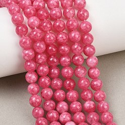 Cerise Dyed Natural White Jade Beads Strands, Smooth Round, Cerise, 6.3mm, Hole: 1mm, about 64pcs/strand, 15.16''(38.5cm)