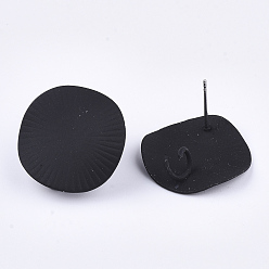 Black Spray Painted Iron Stud Earring Findings, with Steel Pins and Loop, Flat Round, Black, 21mm, Hole: 4.5mm, Pin: 0.7mm