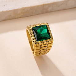 Темно-Зеленый 304 Кольца из нержавеющей стали и кубического циркония, квадратный, золотые, темно-зеленый, размер США 10 (19.8 мм)