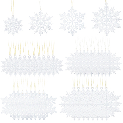 Белый 36шт. пластиковые подвески в виде снежинок, со шнуром, для украшения елки, белые, 50.5~105x45.5~97x2 мм, отверстие : 2.5~3 мм
