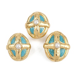 Золотой Гальванизированные синтетические бирюзовые бусины, с пластиковой жемчужины, овальные, золотые, 19~20x17x13 мм, отверстие : 0.8 мм