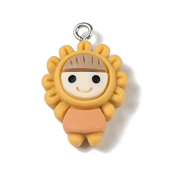 Цветок Непрозрачные подвески смолы, Подвески для мультяшных девушек с железными петлями с платиновым покрытием, цветок, 25.5x16.5x7 мм, отверстие : 2 мм