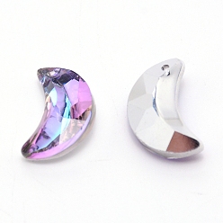 Medium Orchid Electroplate Glass Pendants, Faceted, Moon, Medium Orchid, 20x12.5x7.5mm, Hole: 1.5mm