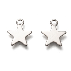 Stainless Steel Color 201 Stainless Steel Charms, Laser Cut, Star, Stainless Steel Color, 9.5x8x0.5mm, Hole: 1.4mm
