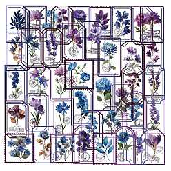 Средний Фиолетовый 50шт. наклейки с цветами для домашних животных, самоклеящиеся наклейки, для чемодана, скейтборде, холодильник, шлем, средне фиолетовый, 51~64x38~50x0.1 мм