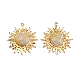 Персиковый Слойка 304 подвески из нержавеющей стали, солнце, с стеклянного шарика, вакуумное покрытие pvd, реальный 18 k позолоченный, розовые, 49.5x45.5x7 мм, отверстие : 2 мм