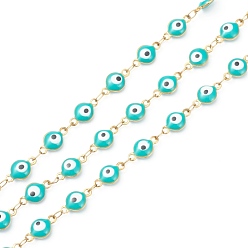 Темно-бирюзовый 304 цепи из нержавеющей стали ссылка, с эмалью и катушкой, пайки, темные бирюзовый, Коннекторы : 11x6x3 мм, 32.8 футов (10 м) / рулон