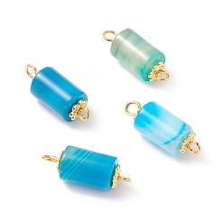 Natural Agate Dyed Natural Agate Link Connectors, with Alloy Daisy Spacer Beads and Iron Eye Pin, Golden, Column, 20~21x8mm, Hole: 1.8~2.6mm