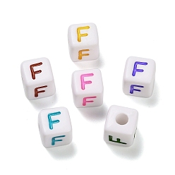 Letter F Непрозрачные акриловые бусины, Эмаль стиле, куб с письмом, Буква F, 10x9.5x9 мм, отверстие : 3.8 мм, Около 560 шт / 500 г