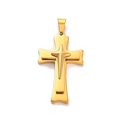 Золотой Вакуумное покрытие pvd 304 подвески из нержавеющей стали, крест со звездой, золотые, 44.5x26x6.8 мм, отверстие : 8x4 мм