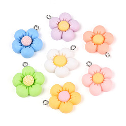 (52) Непрозрачная лаванда Непрозрачные подвески смолы, цветок, с платиновыми железными петлями, разноцветные, 23~25.5x19~22x5~7 мм, отверстие : 2 мм